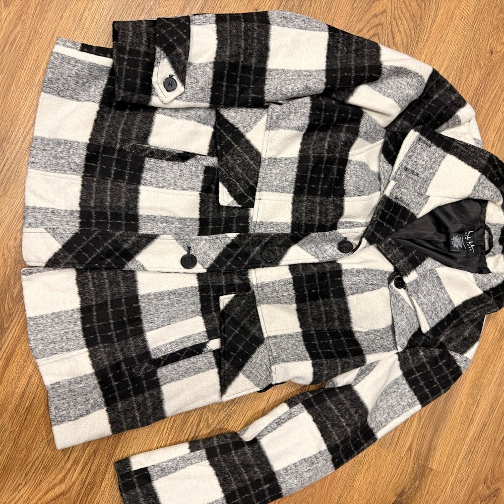 Black and White Plaid pea coat